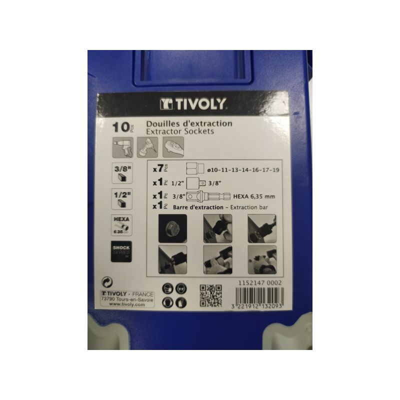 10 piezas -7 llaves de vaso de extracción 3/8" Ø 10 a 19 mm + accesorios -IMPACTO