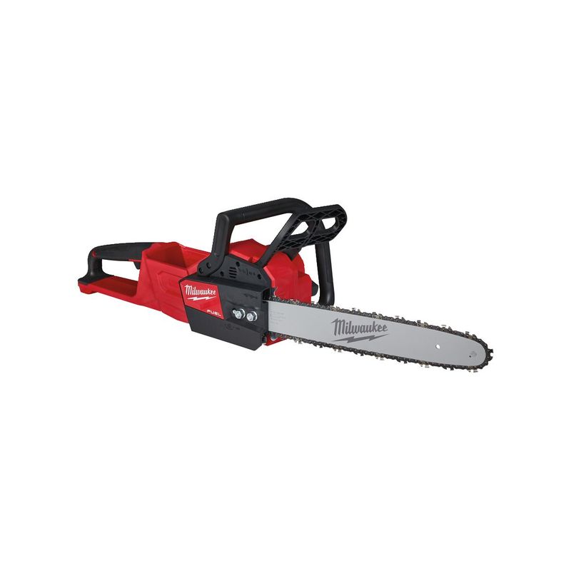 M18FCHS-0 Motosierra M18 FUEL™, barra 40cm (16"), velocidad cadena 12,4m/s, cadena 3/8" bajo perfil. Incluye 80cc de aceite, llave de servicio y funda de espada. Se suministra en versión cero, sin baterías ni cargador