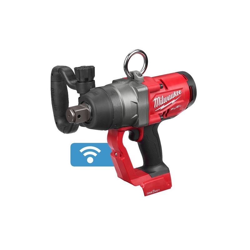 M18ONEFHIWF1-0X Llave de impacto de alto par M18 FUEL™ ONE-KEY™, recepción 1" con anillo de fricción, 4 modos, máximo par de apriete 2033Nm, máximo par de desapriete 2400Nm. Se suministra en versión cero, sin baterías ni cargador, en HD-box