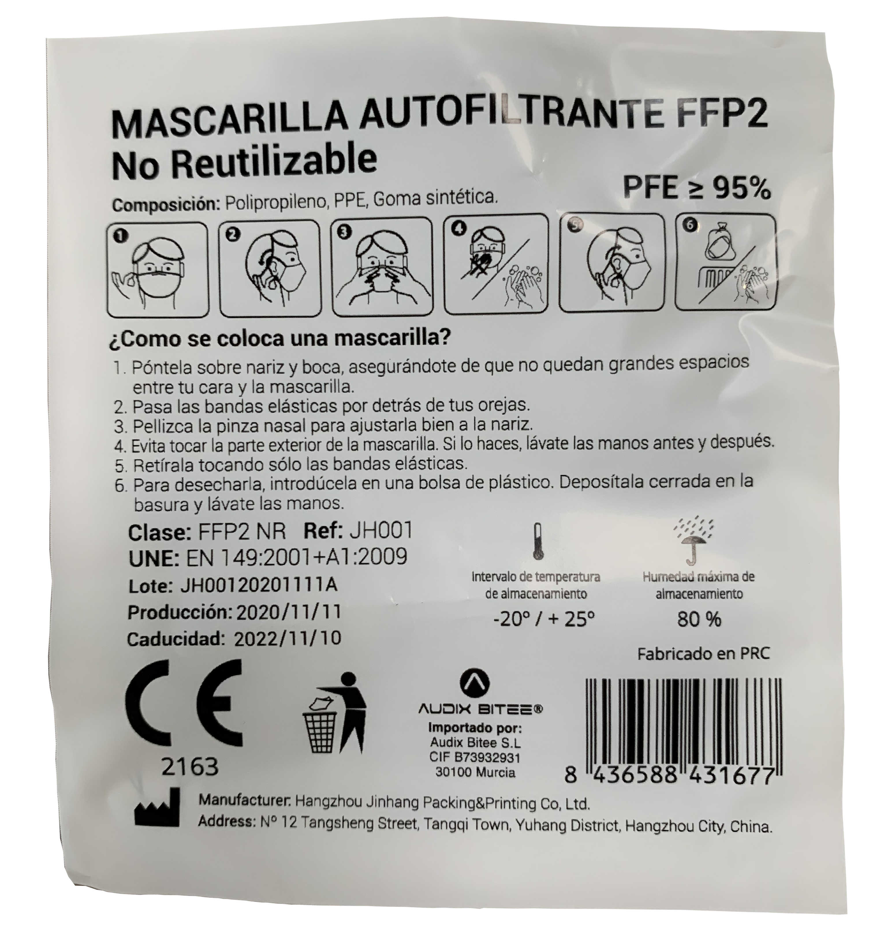 MASCARILLA FFP2 BLANCA CON EXTENSOR