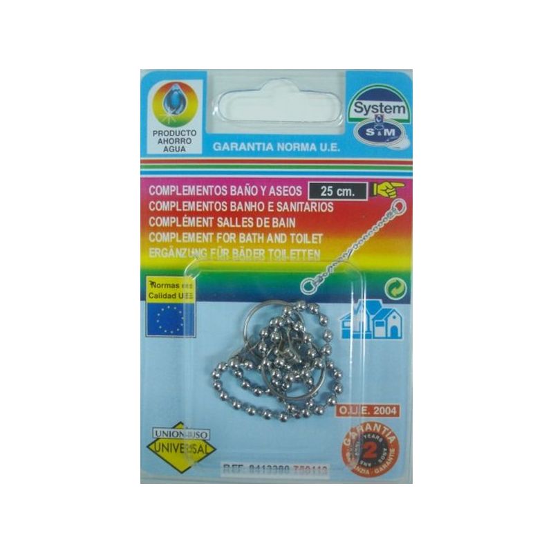 CADENA BAÑO BOLAS 25CM TAPON LAVABO/BIDET C/ANILLAS CR. S&amp;M