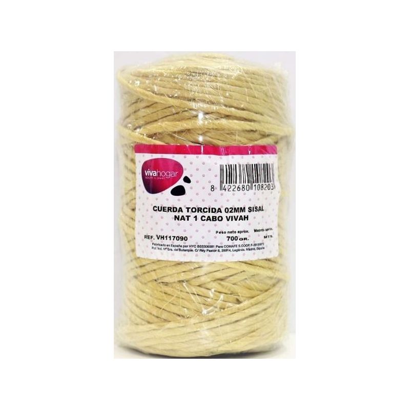 CUERDA TORCIDA 02MM SISAL NAT 1 CABO VIVAHOGAR 700 GR