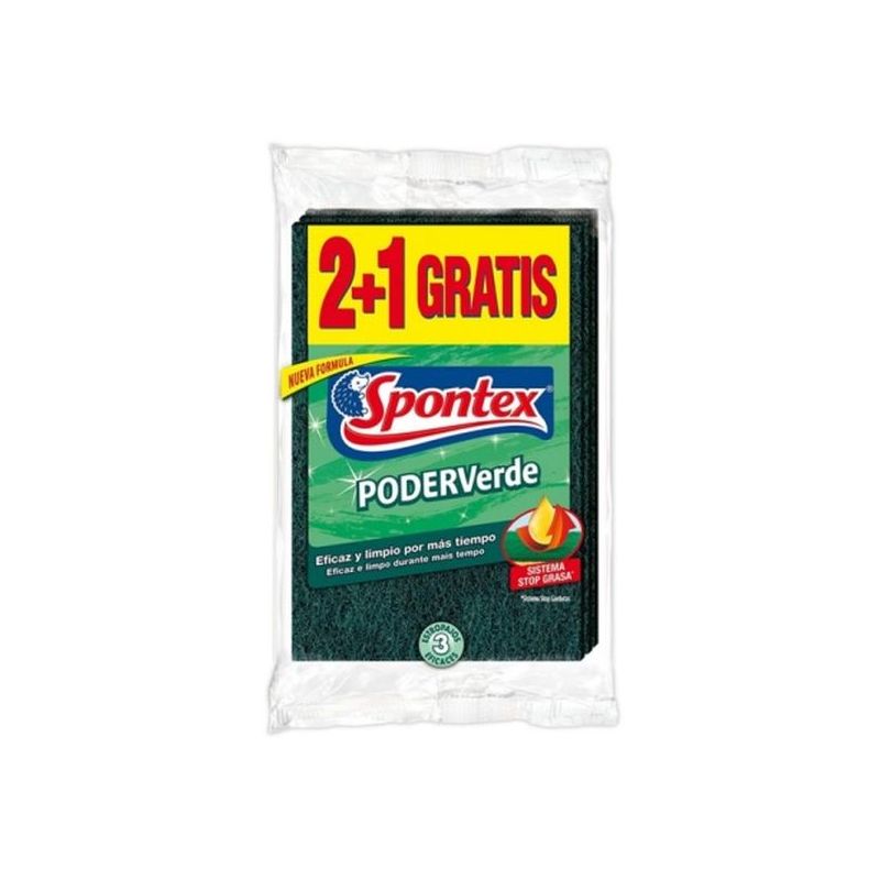 ESTROPAJO LIMP 10X15CM FIBRA VER PODER VERDE SPONTEX 3 PZ