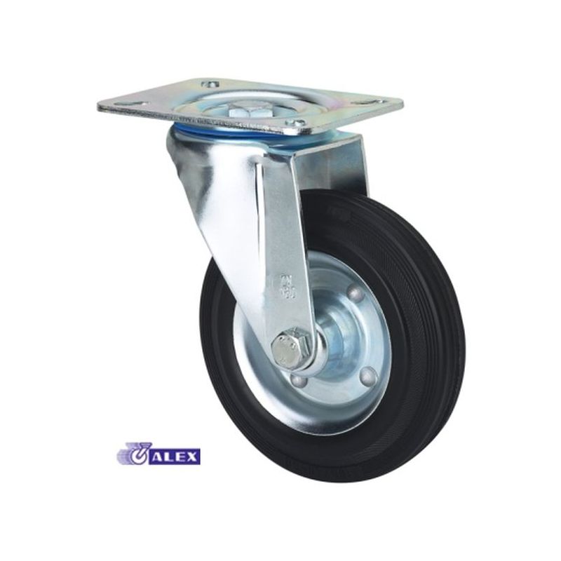 RUEDA GIR 100MM 2-0225 PL.106X086 110KG.ROD GOM NEG ZV BS AL