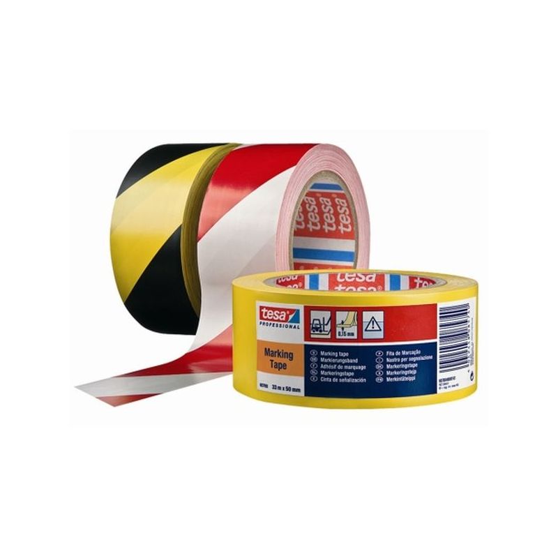 CINTA ADH 50MMx 33MT SEÑALIZACION PVC RO/BCO TESATAPE