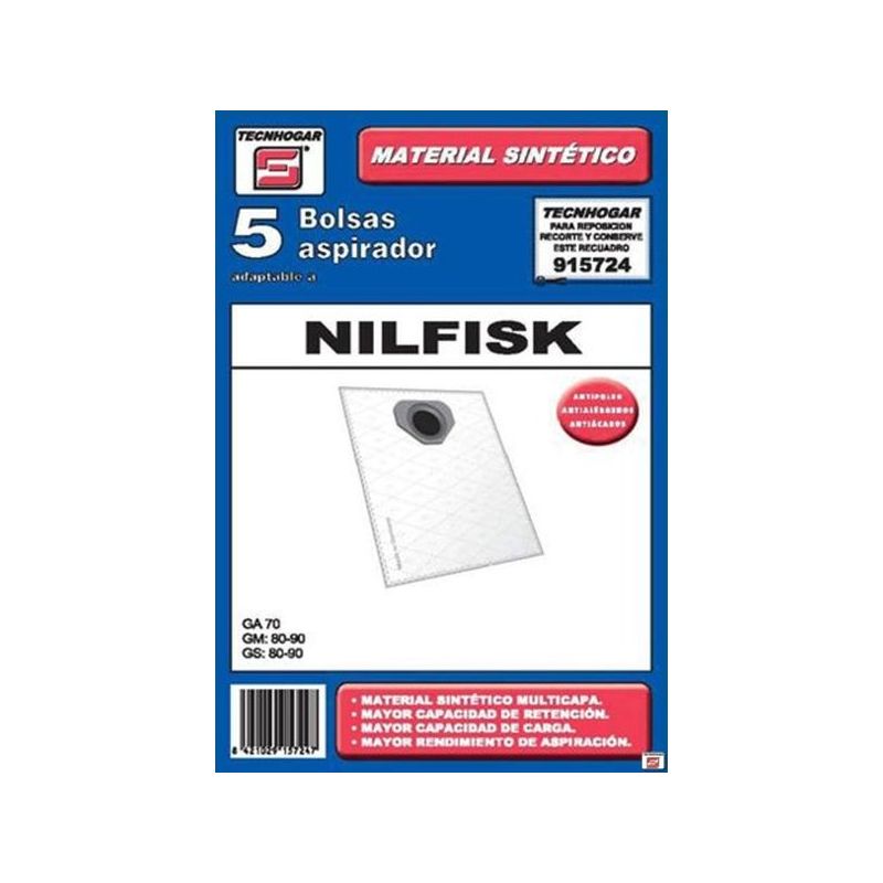 BOLSA ASPIRADOR PAPEL NILFISK 915724 THOGAR 5 PZ RF